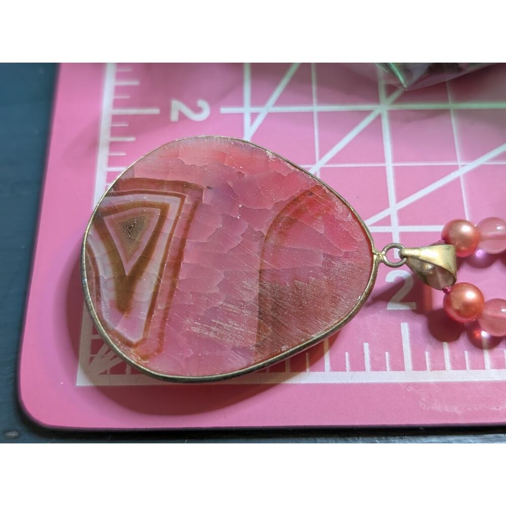Double Strand Multi-Color Pearl Fuchsia Pink Rhodochrosite Pendant Necklace - Picture 4 of 11